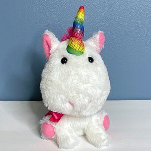 Megatoys Adorable Big Head White Pink Unicorn Lovey 6" Plush Stuffed Animal Toy‎